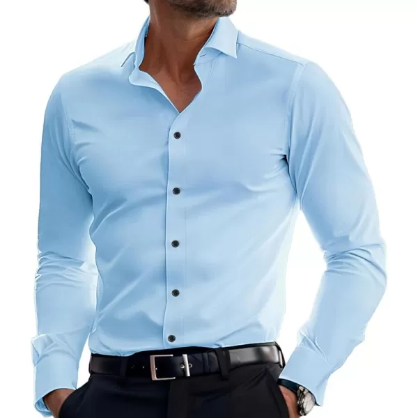 PJ PAUL JONES Men's Dress Shirts Long Sleeve Wrinkle Free Solid Shirt Business Casual Button Down Shirts