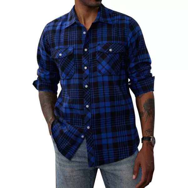 PJ PAUL JONES Mens Flannel Plaid Shirt Casual Long Sleeve Button Down Shirts with Pockets