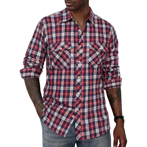 PJ PAUL JONES Mens Flannel Plaid Shirt Casual Long Sleeve Button Down Shirts with Pockets