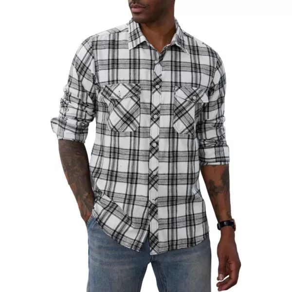 PJ PAUL JONES Mens Flannel Plaid Shirt Casual Long Sleeve Button Down Shirts with Pockets