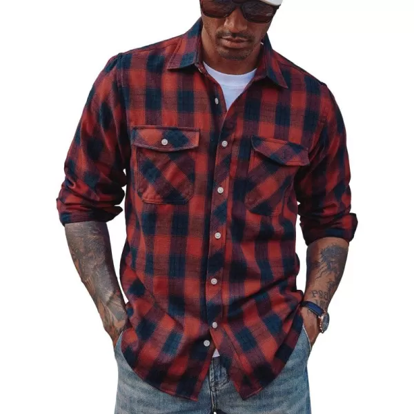 PJ PAUL JONES Mens Flannel Plaid Shirt Casual Long Sleeve Button Down Shirts with Pockets