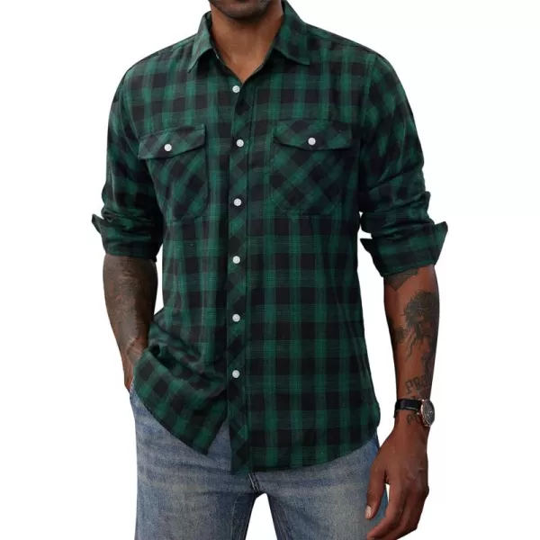 PJ PAUL JONES Mens Flannel Plaid Shirt Casual Long Sleeve Button Down Shirts with Pockets