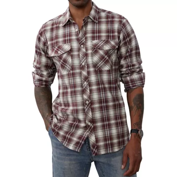 PJ PAUL JONES Mens Flannel Plaid Shirt Casual Long Sleeve Button Down Shirts with Pockets