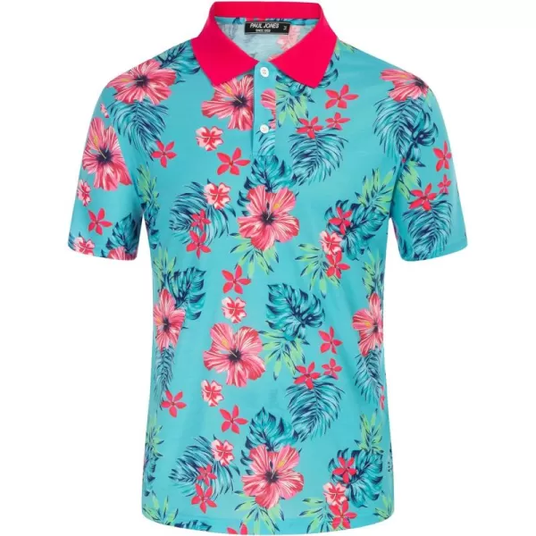 PJ PAUL JONES Mens Flower Polo Shirts Vintage Print Casual Tee Shirts for Summer
