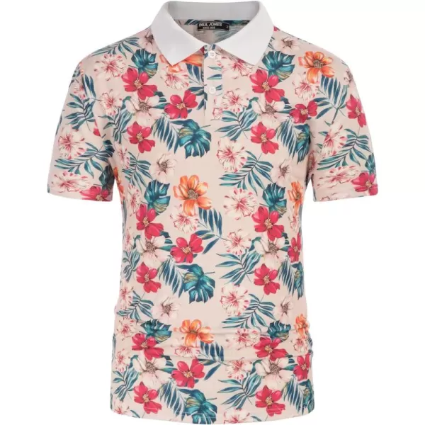 PJ PAUL JONES Mens Flower Polo Shirts Vintage Print Casual Tee Shirts for Summer