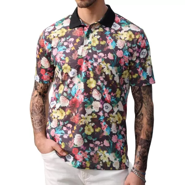 PJ PAUL JONES Mens Flower Polo Shirts Vintage Print Casual Tee Shirts for Summer