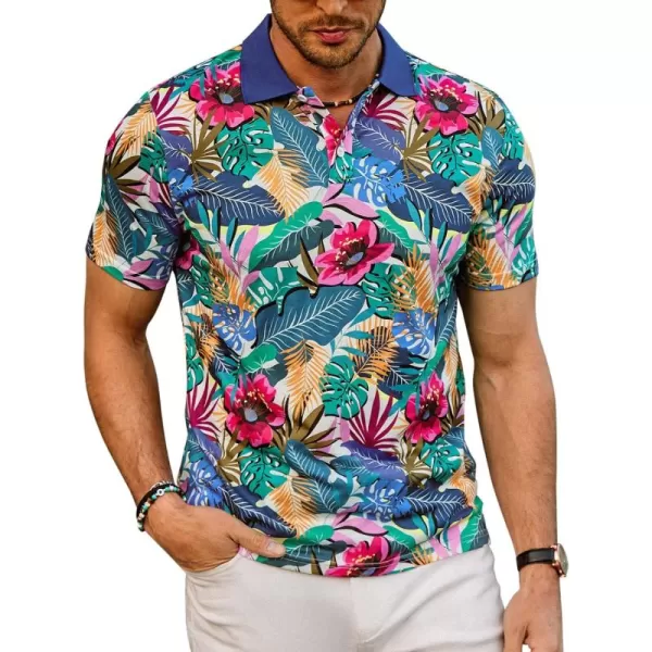 PJ PAUL JONES Mens Flower Polo Shirts Vintage Print Casual Tee Shirts for Summer