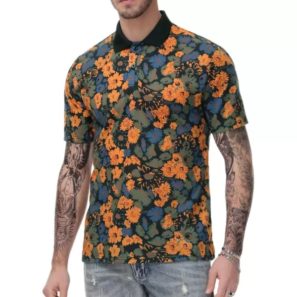 PJ PAUL JONES Mens Flower Polo Shirts Vintage Print Casual Tee Shirts for Summer