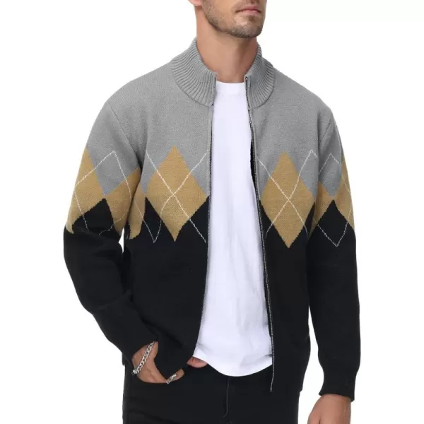 PJ PAUL JONES Mens Full Zip Cardigan Sweaters Argyle Stand Collar Knitwear