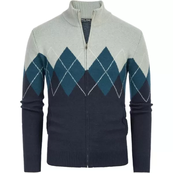 PJ PAUL JONES Mens Full Zip Cardigan Sweaters Argyle Stand Collar Knitwear