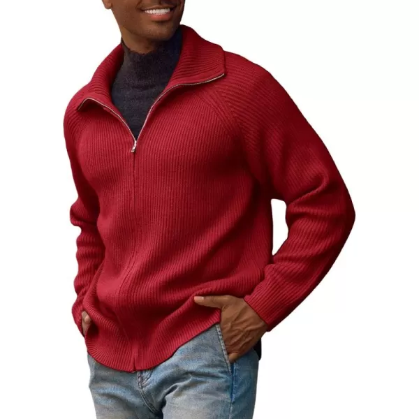 PJ PAUL JONES Men's Full Zip Cardigan Sweaters Unisex Relax Fit Lapel Collar Raglan Sleeve Casual Ribbed Sweater