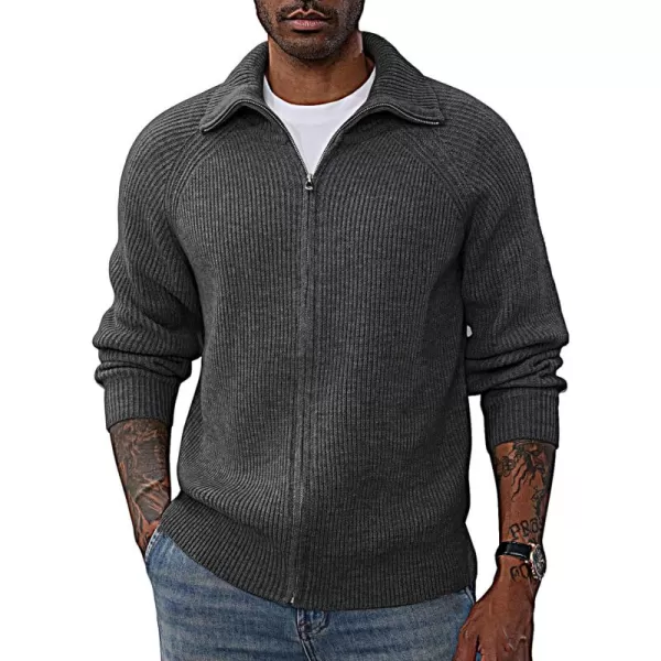 PJ PAUL JONES Men's Full Zip Cardigan Sweaters Unisex Relax Fit Lapel Collar Raglan Sleeve Casual Ribbed Sweater