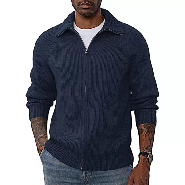 PJ PAUL JONES Men's Full Zip Cardigan Sweaters Unisex Relax Fit Lapel Collar Raglan Sleeve Casual Ribbed Sweater