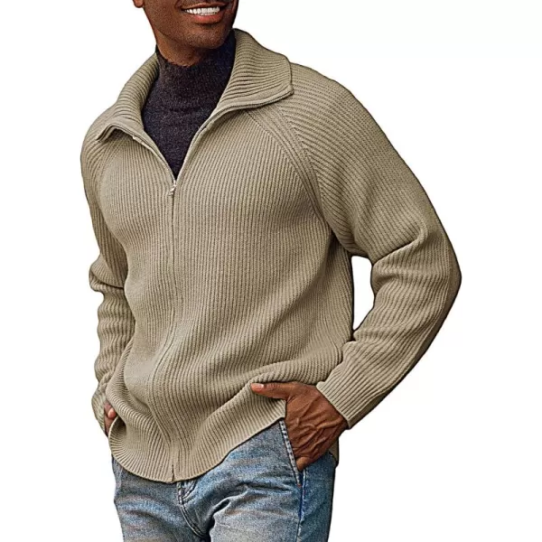 PJ PAUL JONES Men's Full Zip Cardigan Sweaters Unisex Relax Fit Lapel Collar Raglan Sleeve Casual Ribbed Sweater