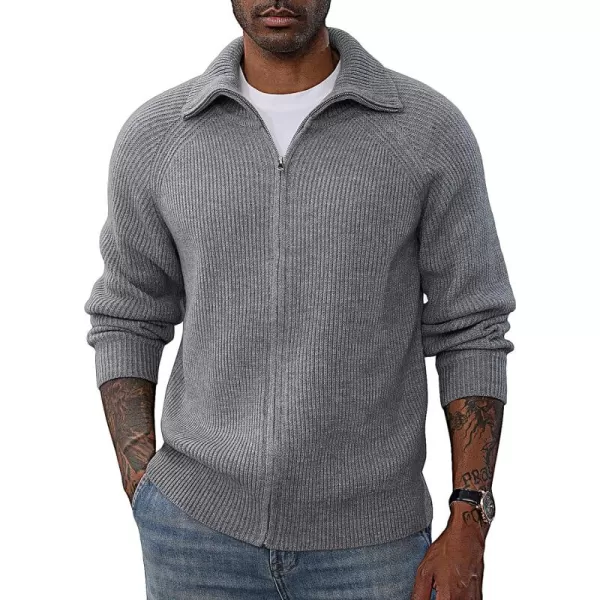 PJ PAUL JONES Men's Full Zip Cardigan Sweaters Unisex Relax Fit Lapel Collar Raglan Sleeve Casual Ribbed Sweater