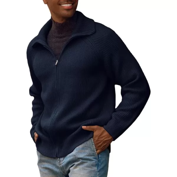 PJ PAUL JONES Men's Full Zip Cardigan Sweaters Unisex Relax Fit Lapel Collar Raglan Sleeve Casual Ribbed Sweater