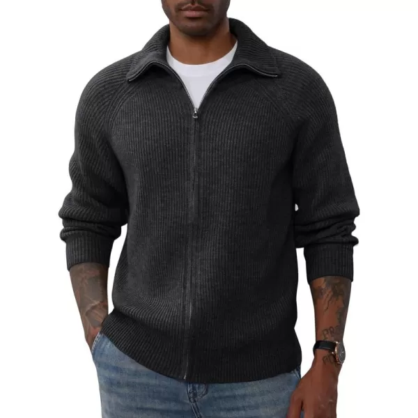 PJ PAUL JONES Men's Full Zip Cardigan Sweaters Unisex Relax Fit Lapel Collar Raglan Sleeve Casual Ribbed Sweater