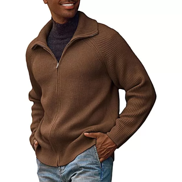 PJ PAUL JONES Men's Full Zip Cardigan Sweaters Unisex Relax Fit Lapel Collar Raglan Sleeve Casual Ribbed Sweater