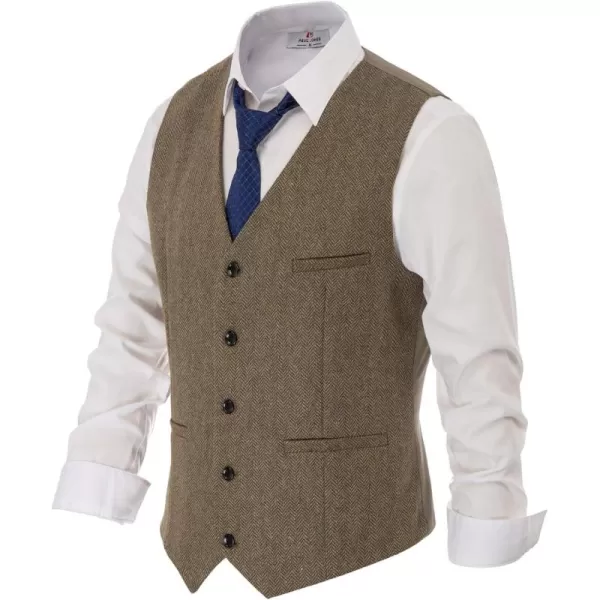 PJ PAUL JONES Men's Herringbone Tweed Suit Vest Casual Wool Blend Waistcoat