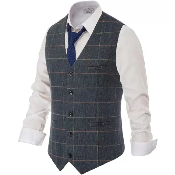 PJ PAUL JONES Men's Herringbone Tweed Suit Vest Casual Wool Blend Waistcoat)