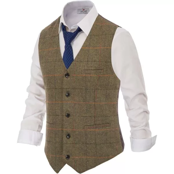 PJ PAUL JONES Men's Herringbone Tweed Suit Vest Casual Wool Blend Waistcoat)