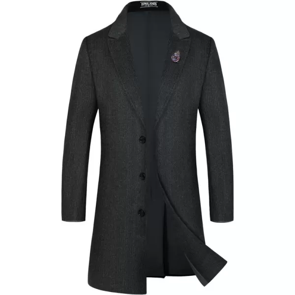 PJ PAUL JONES Men's Herringbone Wool Blend Long Overcoat Pea Coat with Brooch)
