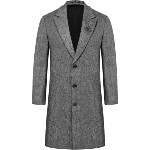 PJ PAUL JONES Men's Herringbone Wool Blend Long Overcoat Pea Coat with Brooch)