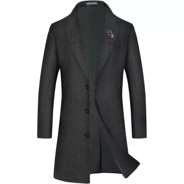 PJ PAUL JONES Men's Herringbone Wool Blend Long Overcoat Pea Coat with Brooch)