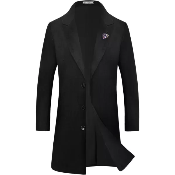 PJ PAUL JONES Men's Herringbone Wool Blend Long Overcoat Pea Coat with Brooch