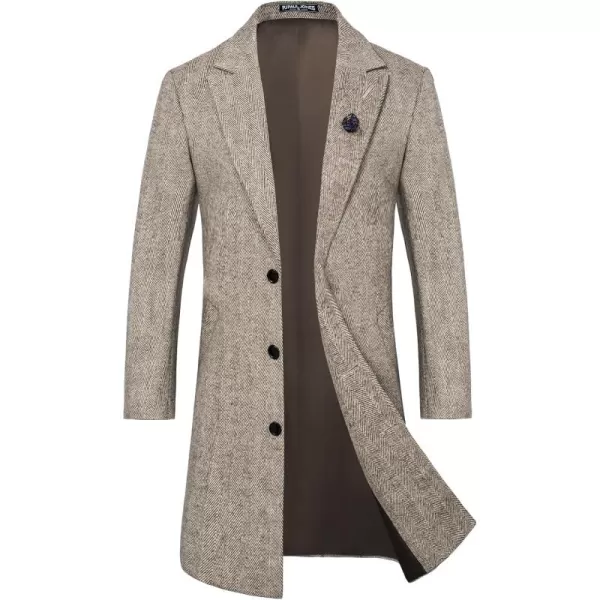 PJ PAUL JONES Men's Herringbone Wool Blend Long Overcoat Pea Coat with Brooch)