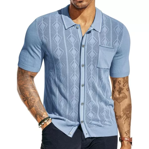 PJ PAUL JONES Men's Knit Polo Hollowed 70S Vintage Knit Shirts with Pocket