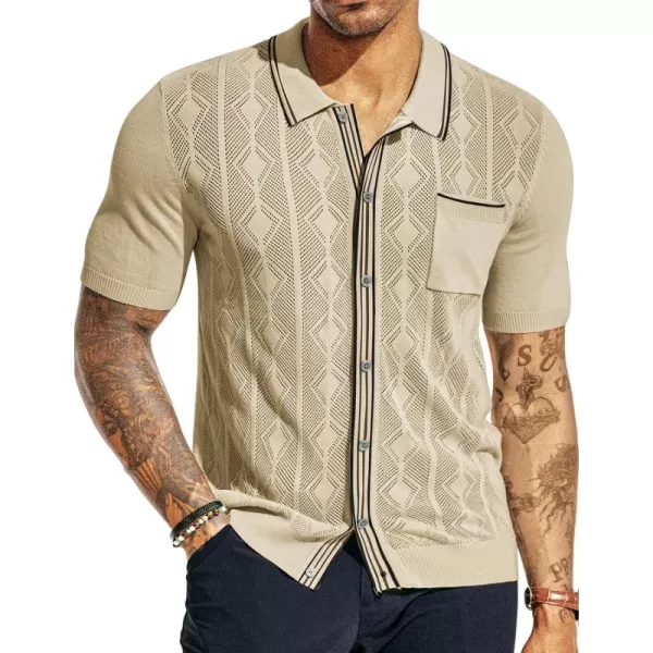 PJ PAUL JONES Men's Knit Polo Hollowed 70S Vintage Knit Shirts with Pocket