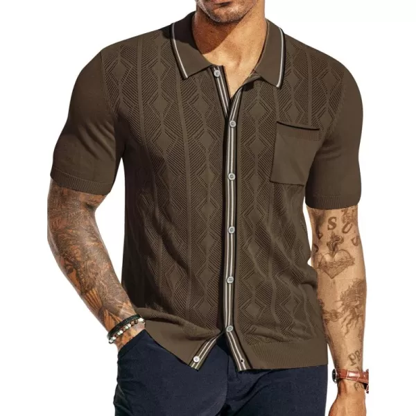 PJ PAUL JONES Men's Knit Polo Hollowed 70S Vintage Knit Shirts with Pocket