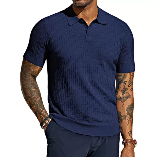 PJ PAUL JONES Mens Knit Polo Shirts Casual Short Sleeve Texture Golf Shirt
