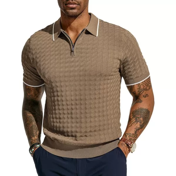 PJ PAUL JONES Men's Knit Polo Shirts Short Sleeve Quarter Zip Polo Shirt