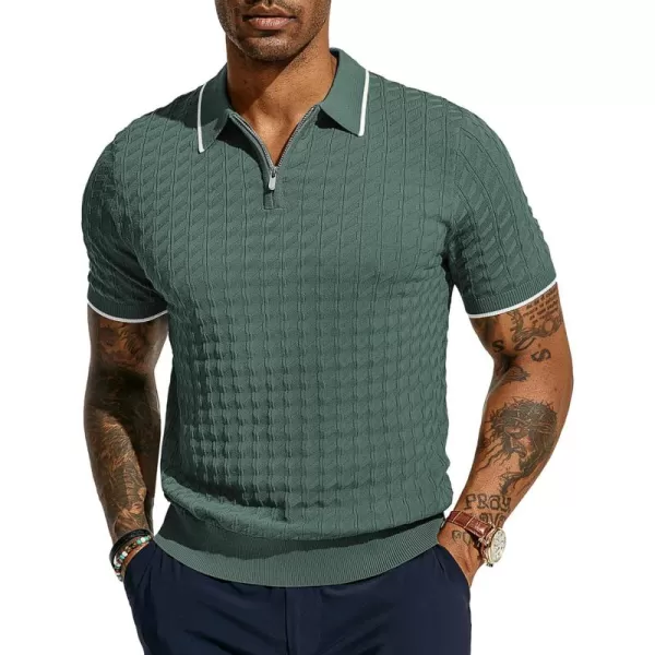 PJ PAUL JONES Men's Knit Polo Shirts Short Sleeve Quarter Zip Polo Shirt