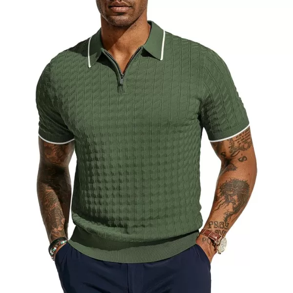 PJ PAUL JONES Men's Knit Polo Shirts Short Sleeve Quarter Zip Polo Shirt