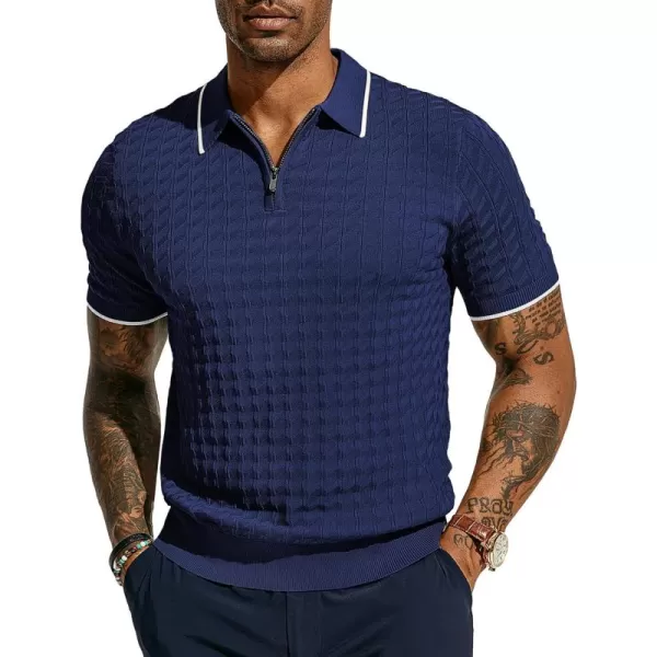 PJ PAUL JONES Men's Knit Polo Shirts Short Sleeve Quarter Zip Polo Shirt