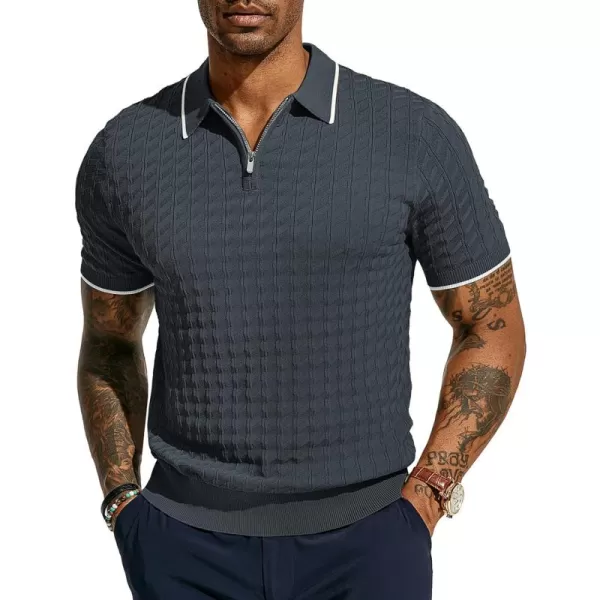 PJ PAUL JONES Men's Knit Polo Shirts Short Sleeve Quarter Zip Polo Shirt