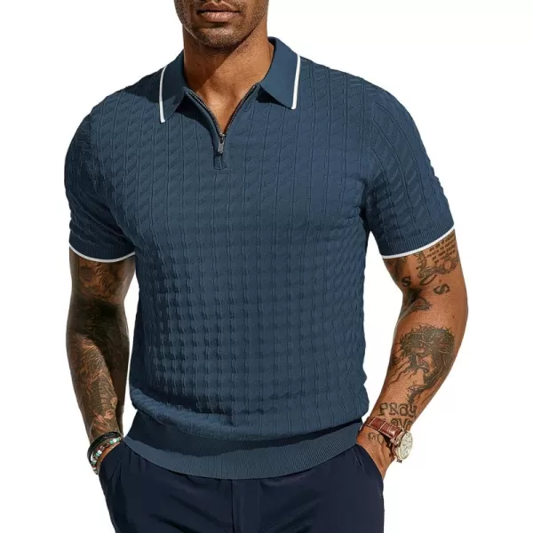 PJ PAUL JONES Men's Knit Polo Shirts Short Sleeve Quarter Zip Polo Shirt