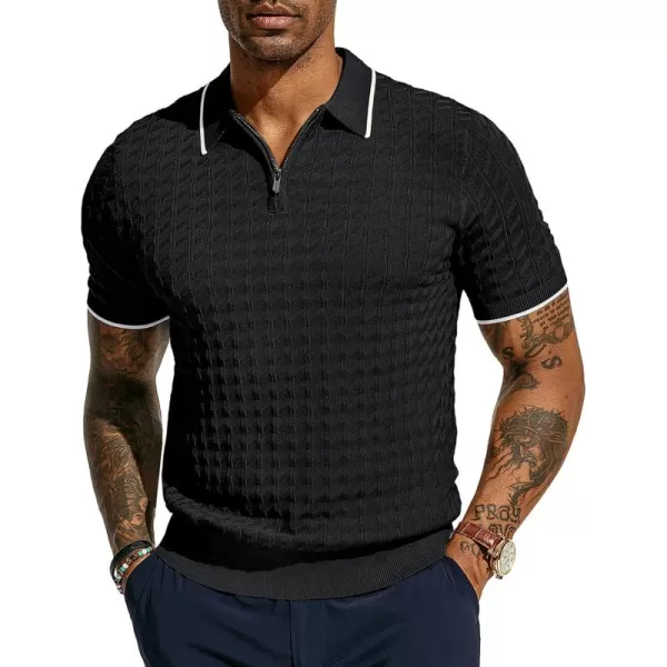 PJ PAUL JONES Men's Knit Polo Shirts Short Sleeve Quarter Zip Polo Shirt
