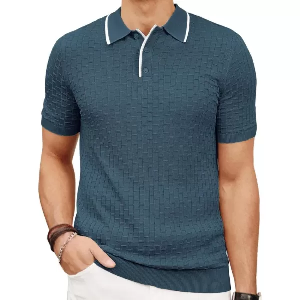 PJ PAUL JONES Mens Knitted Polo Shirts Short Sleeve Texture Summer Polo T Shirt Casual Pullover Polo Shirt