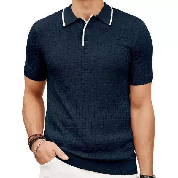 PJ PAUL JONES Mens Knitted Polo Shirts Short Sleeve Texture Summer Polo T Shirt Casual Pullover Polo Shirt