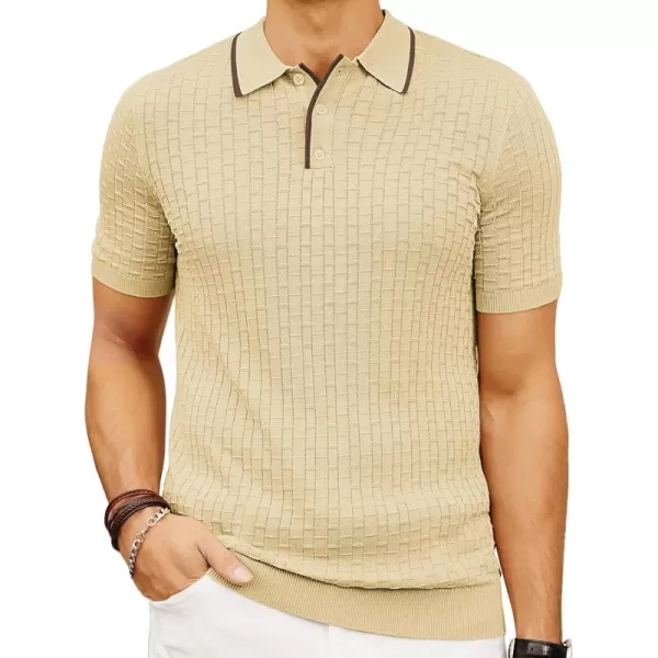 PJ PAUL JONES Mens Knitted Polo Shirts Short Sleeve Texture Summer Polo T Shirt Casual Pullover Polo Shirt