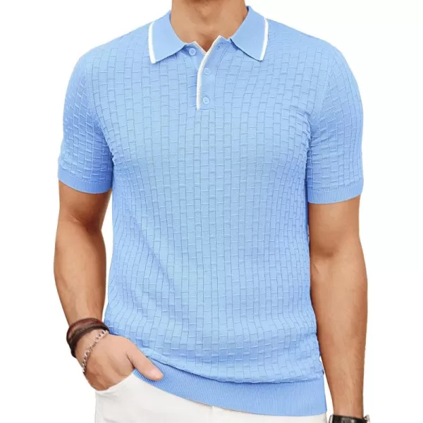 PJ PAUL JONES Mens Knitted Polo Shirts Short Sleeve Texture Summer Polo T Shirt Casual Pullover Polo Shirt