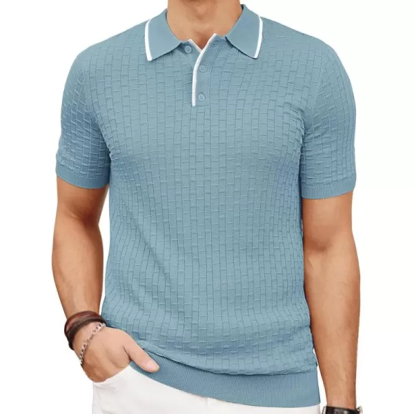 PJ PAUL JONES Mens Knitted Polo Shirts Short Sleeve Texture Summer Polo T Shirt Casual Pullover Polo Shirt