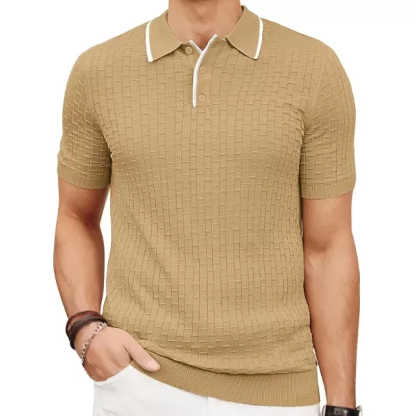 PJ PAUL JONES Mens Knitted Polo Shirts Short Sleeve Texture Summer Polo T Shirt Casual Pullover Polo Shirt