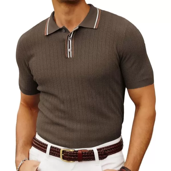 PJ PAUL JONES Mens Knitted Polo Shirts Short Sleeve Textured Pullover Golf Polo T Shirts
