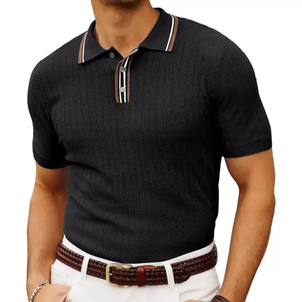 PJ PAUL JONES Mens Knitted Polo Shirts Short Sleeve Textured Pullover Golf Polo T Shirts