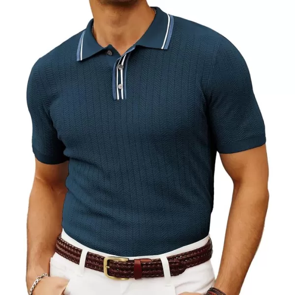 PJ PAUL JONES Mens Knitted Polo Shirts Short Sleeve Textured Pullover Golf Polo T Shirts